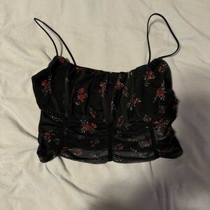Garage Black and Red Floral Crop Top